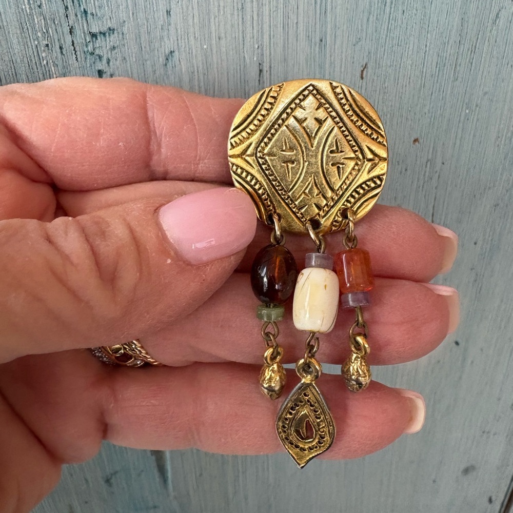 Bohemian Gold Dangle Earrings - Picture 8 of 9